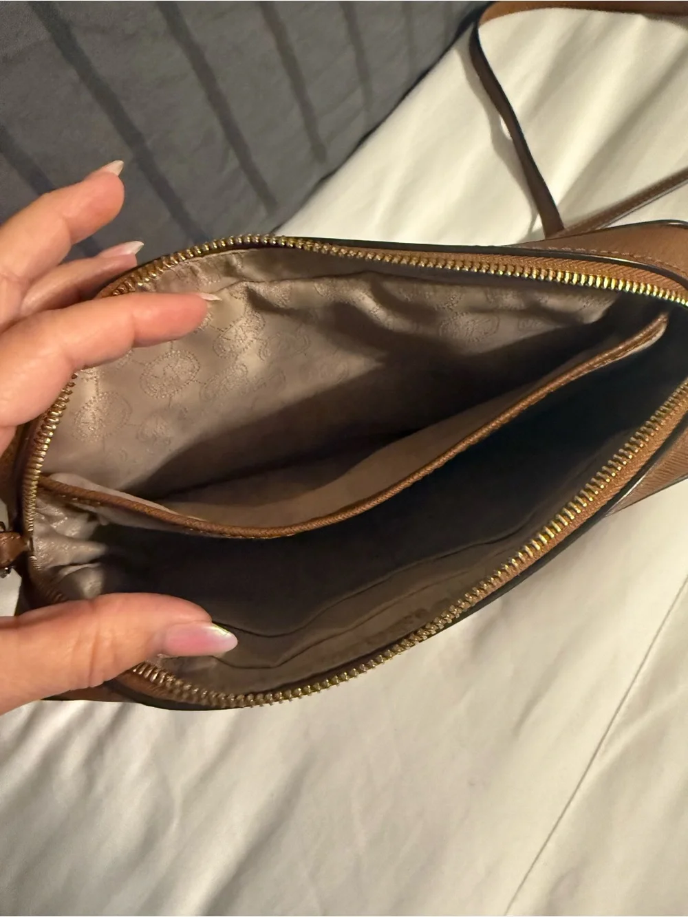 Michael Kors Brown Leather Crossbody with Gold Chain Accent